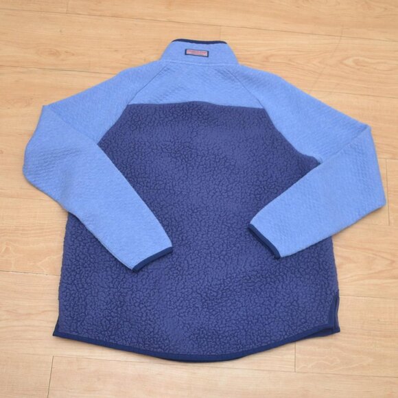 Vineyard Vines Women Blue Navy Color Block 1/4 Snap Fleece Pullover Pre Owned M - Picture 2 of 7